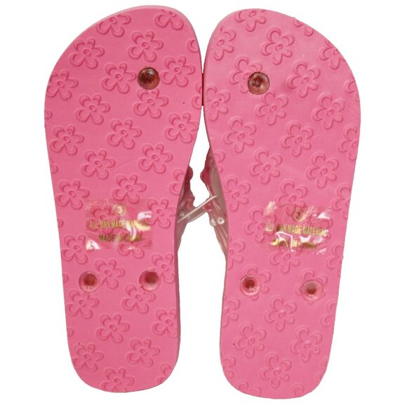 Limited Too Pink Foam Flip Flops sz 3 Girls Rhinestone Straps Summer Beach Pool - Picture 3 of 4